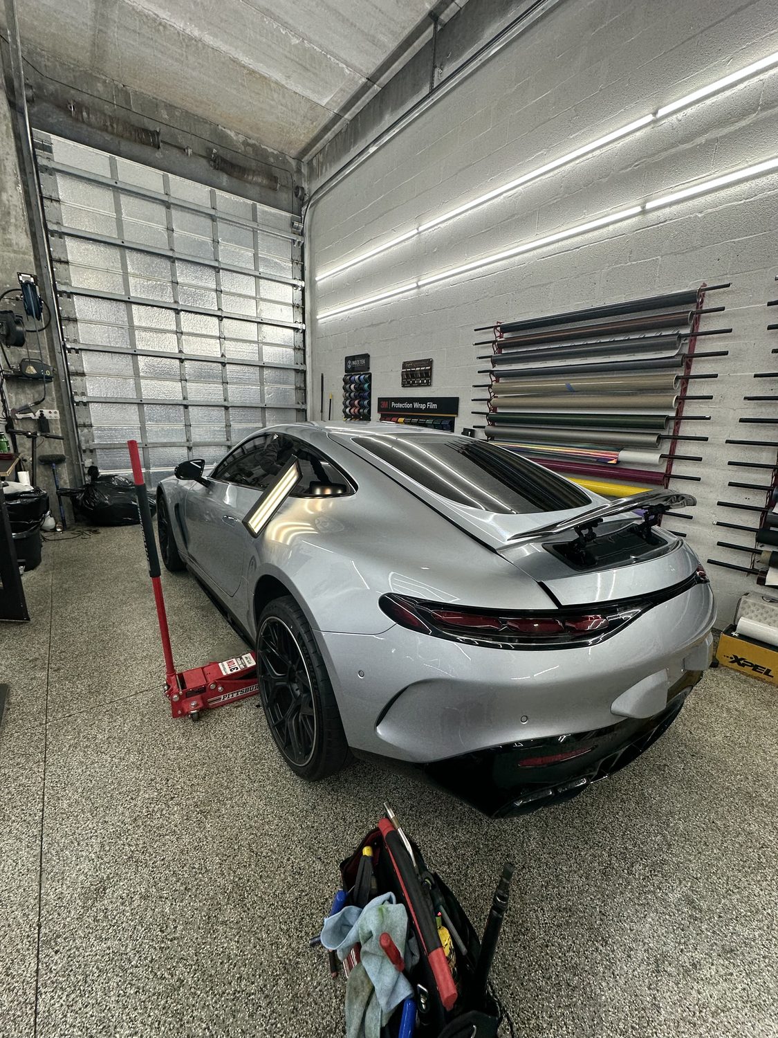 Mercedes-AMG GT paintless dent repair in the shop, Miami